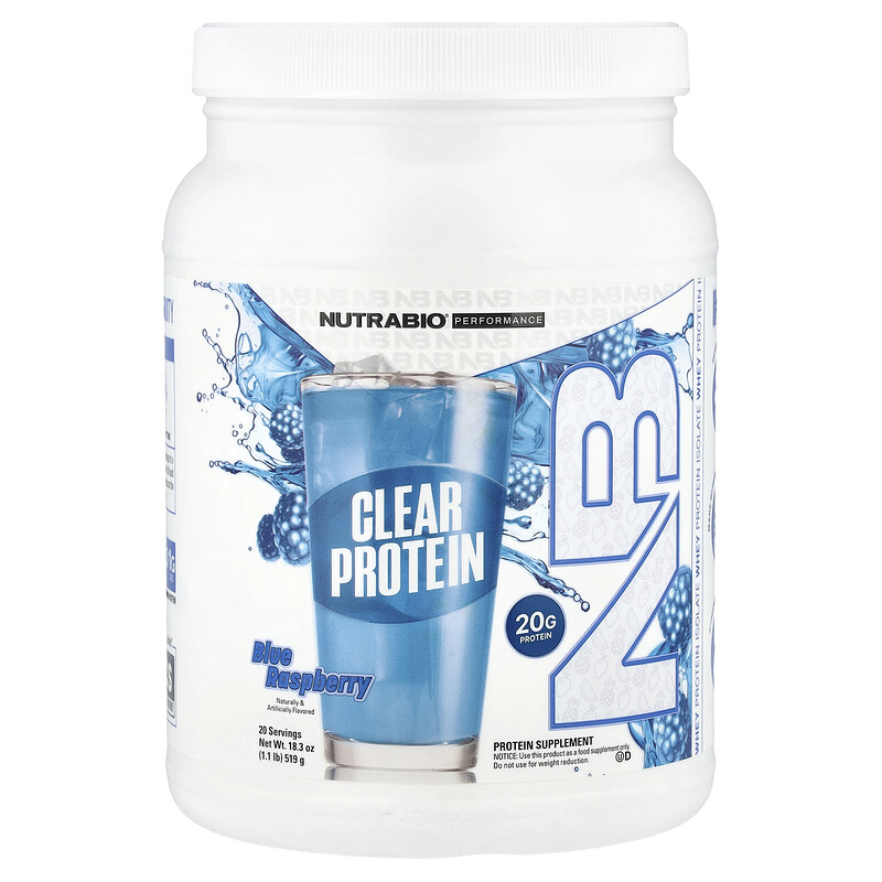 

NutraBio, Performance, прозрачный протеин, голубая малина, 519 г (1,1 фунта)