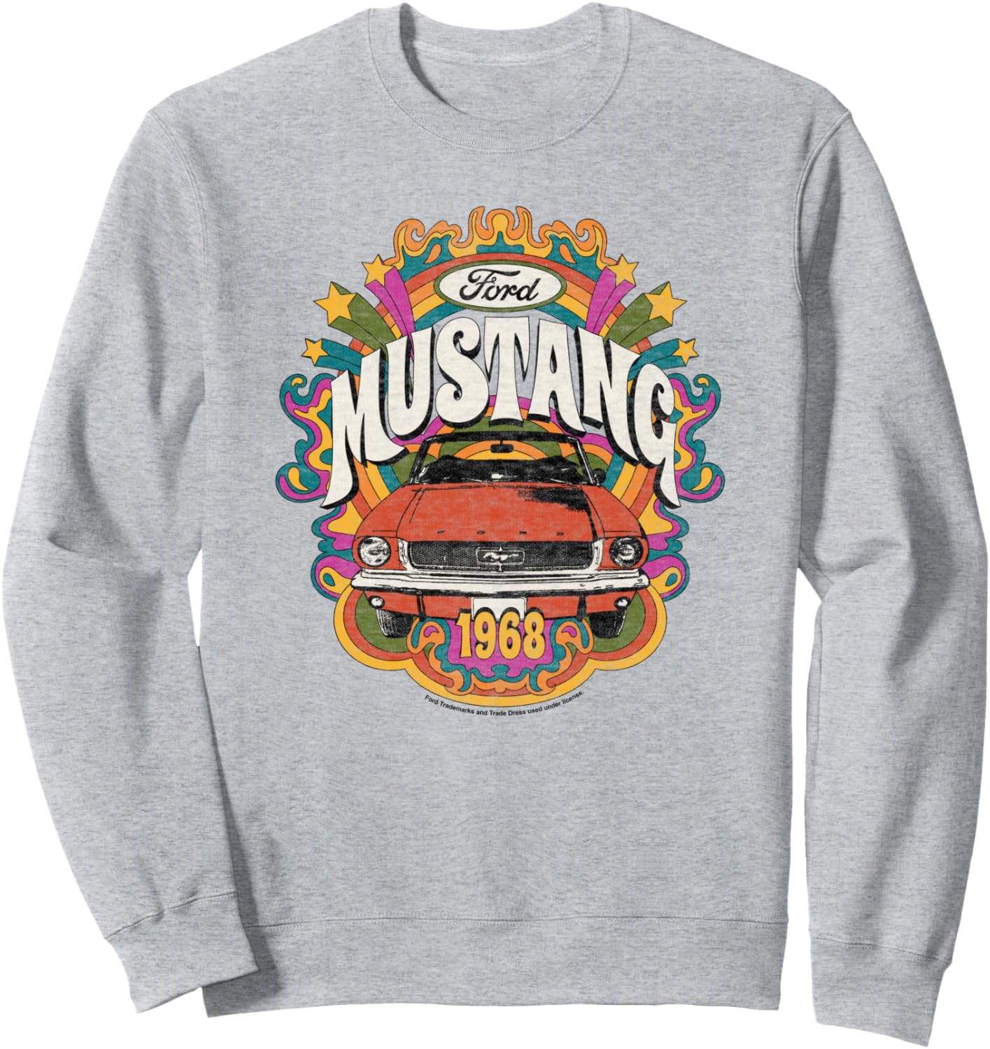 

Ford - Винтажный красный Mustang 1968 года, толстовка с радужным фоном и звездами, серая, размер S