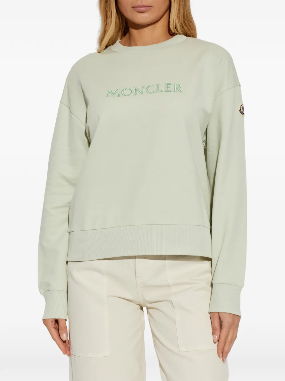 Свитшот с вышитым логотипом Moncler, нейтральный — фото 3