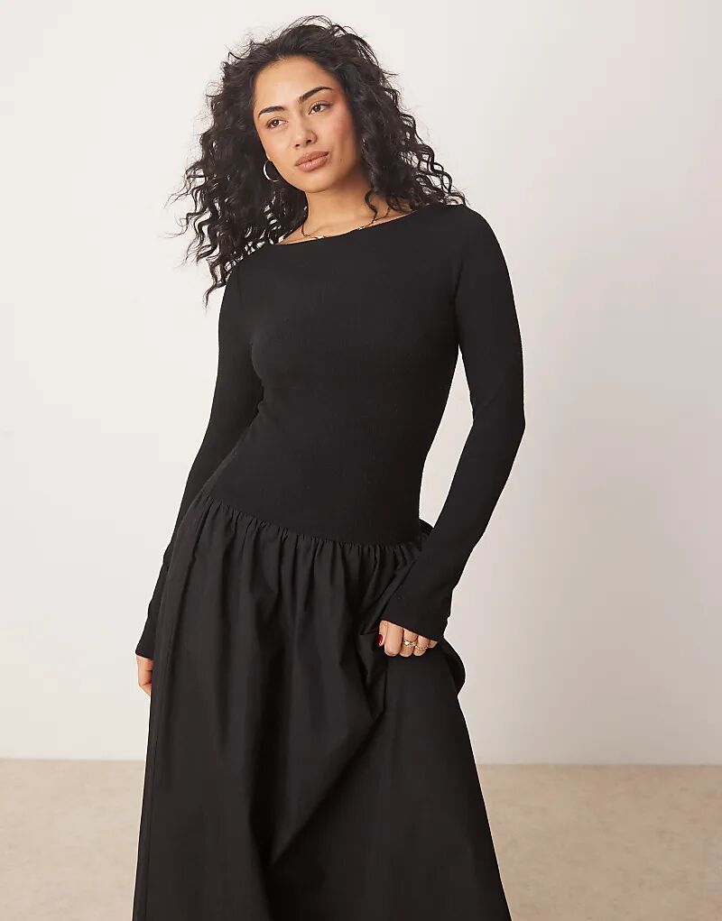 

Уютное платье макси из поплиновой смеси черного цвета ASOS DESIGN
