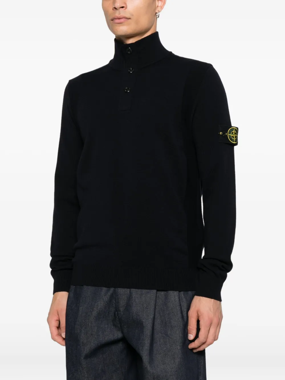 Свитер с высоким воротом и пуговицами Stone Island, синий — фото 3