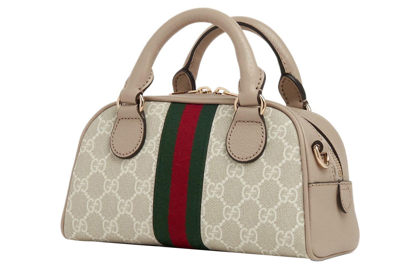 Женская мини-сумка кросс-боди GUCCI Ophidia из канваса с кожаной отделкой, бежевая — фото 4