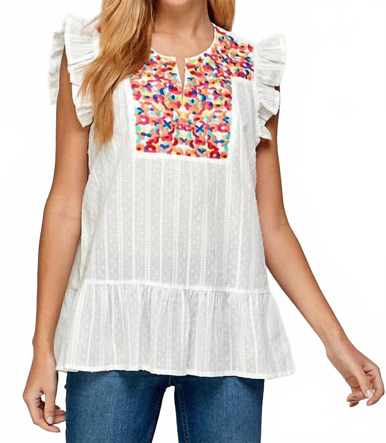 

Топ с цветочной вышивкой и рюшами в мультиколоре SEE AND BE SEEN