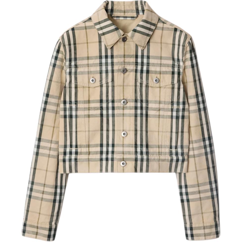 Куртка кроп Burberry с клетчатым принтом, бежевый — фото 2