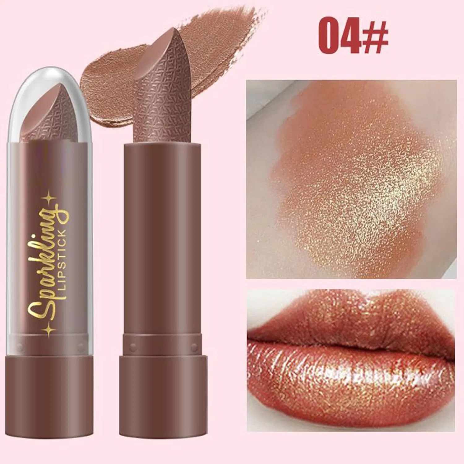 Блеск для губ с блестками Glitter Lipstick, бежевый — фото 4