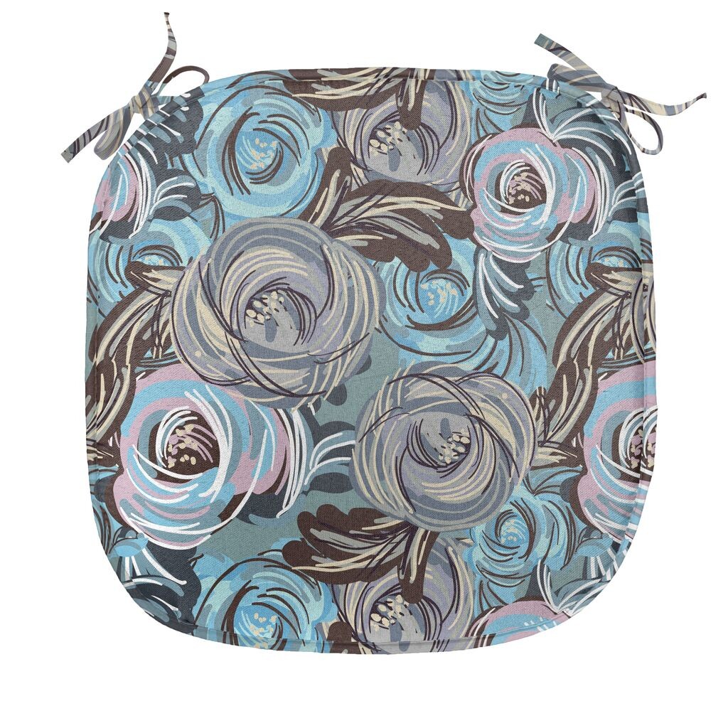 

ABAKUHAUS Garden Art Подушка для обеденного стула Абстрактные цветы Декоративная водонепроницаемая подушка с ремнями для кухонных сидений 40 см x 40 см Кадет Синий Светло-Розовый Серый, черный