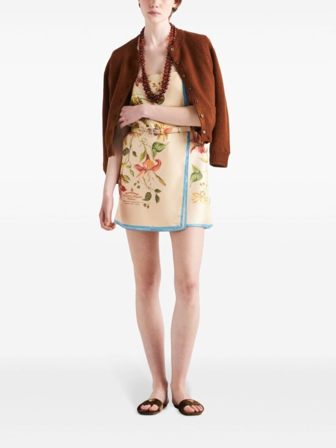 

Prada платье мини с цветочным принтом, нейтральный цвет