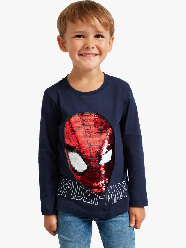

Детская хлопковая футболка с пайетками Spiderman Lindex, Dark Navy