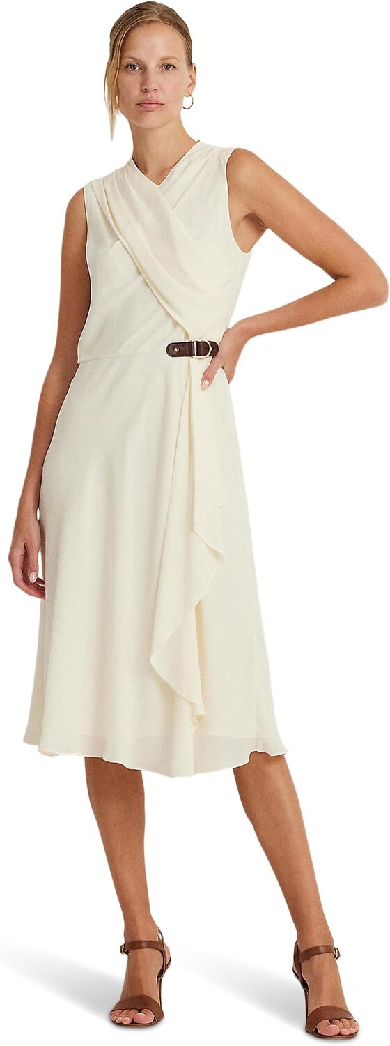

Платье Lauren Ralph Lauren Buckle-Trim Georgette Sleeveless Dress, цвет Mascarpone Cream