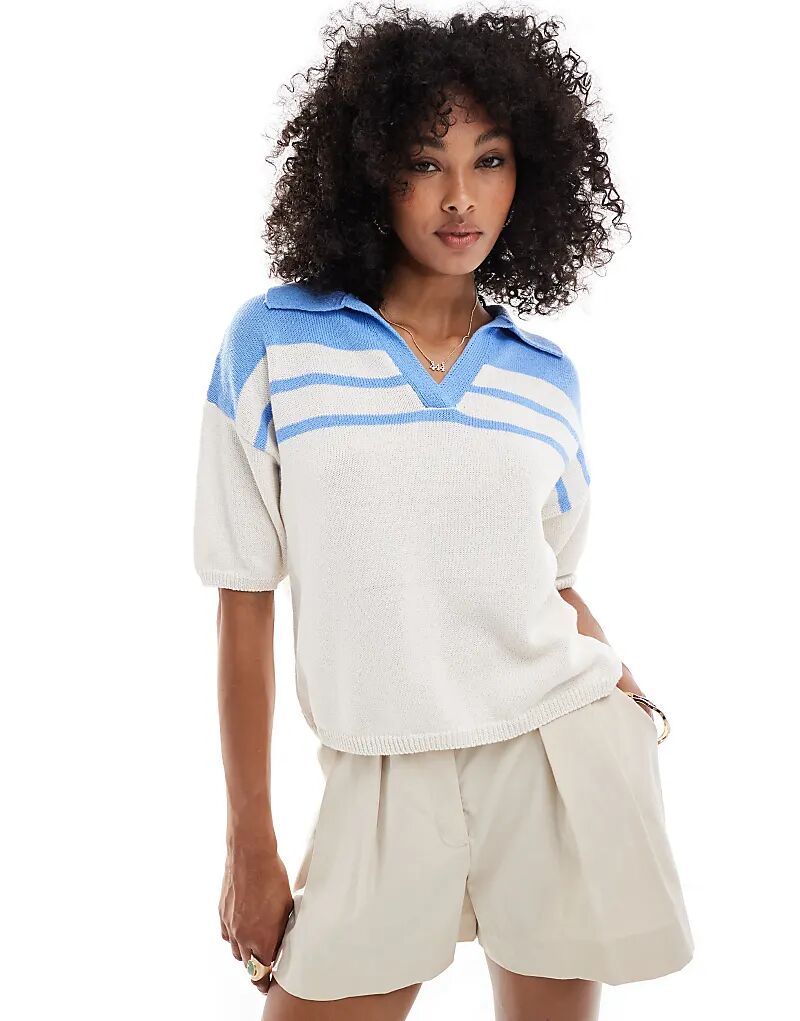 

Плотный трикотажный топ-поло ASOS DESIGN в синюю полоску