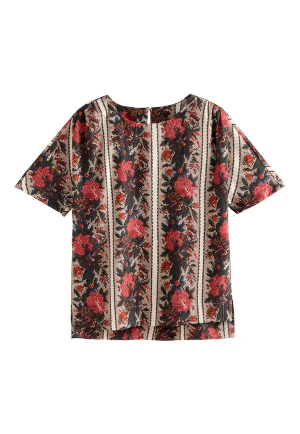 Блузка прямого кроя с текстурированной поверхностью Next, Red Multi Floral Tapestry Stripe