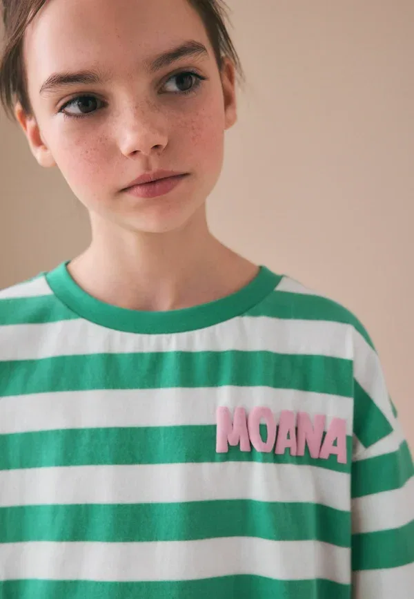 Футболка Next, Regular fit moana license oversized boxy t-shirt, зеленая полоска