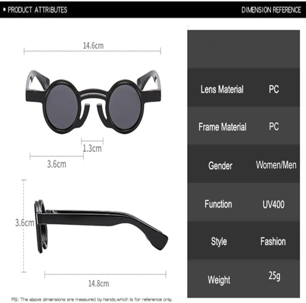 

Ретро маленькие круглые панк-солнцезащитные очки для мужчин с защитой от УФ-излучения UV400, модные красные солнцезащитные очки для женщин MTZJH, Black Gray