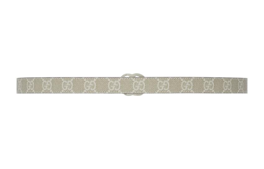 GUCCI Ремень GG Marmont из кожи и ткани женский бежевый шириной 2 см, Ecru — фото 3