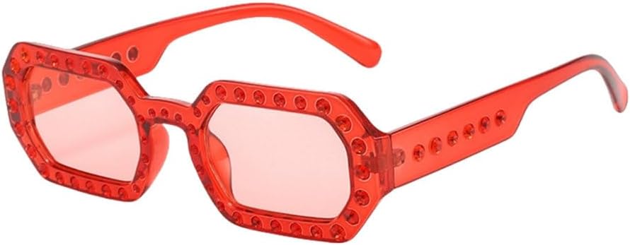 

Уникальные солнцезащитные очки в форме многоугольника и прямоугольника для женщин, винтажные, прозрачные, с бриллиантовой отделкой, идеально подходят для вечеринок, путешествий и повседневной носки TYUVIVO, Red Red