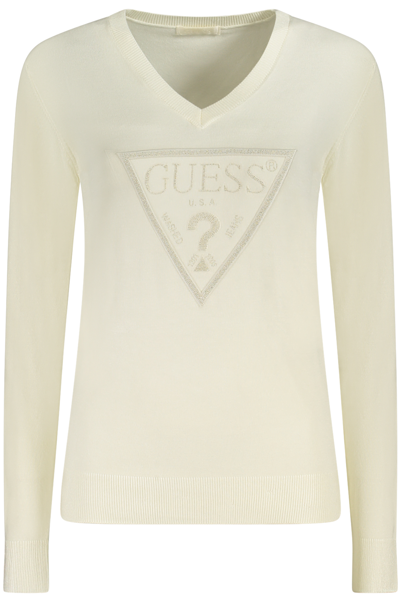 

Женский пуловер Guess Jeans с V-вырезом и декоративным логотипом, белый