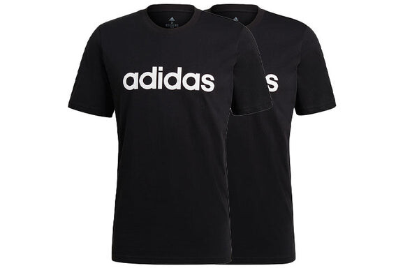 Футболка m lin sj t training sports печать логотип круглый вырез короткий рукав Adidas, черный — фото 2