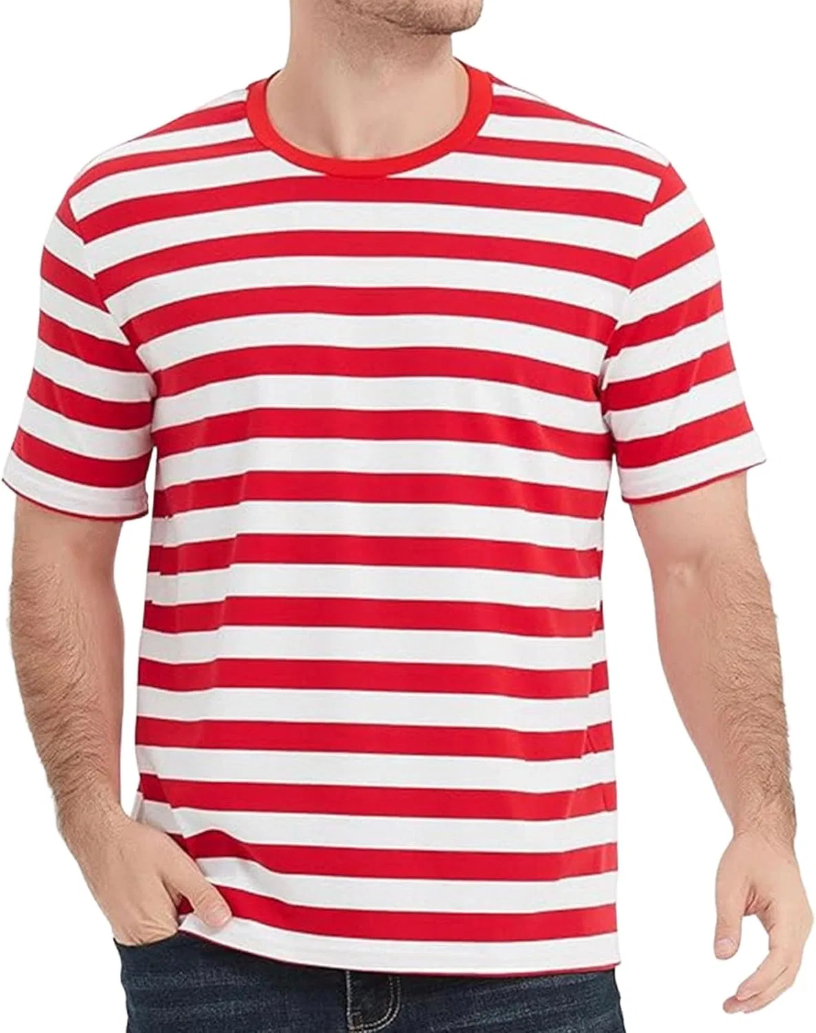 Футболка с полосками, мужская, Red and White