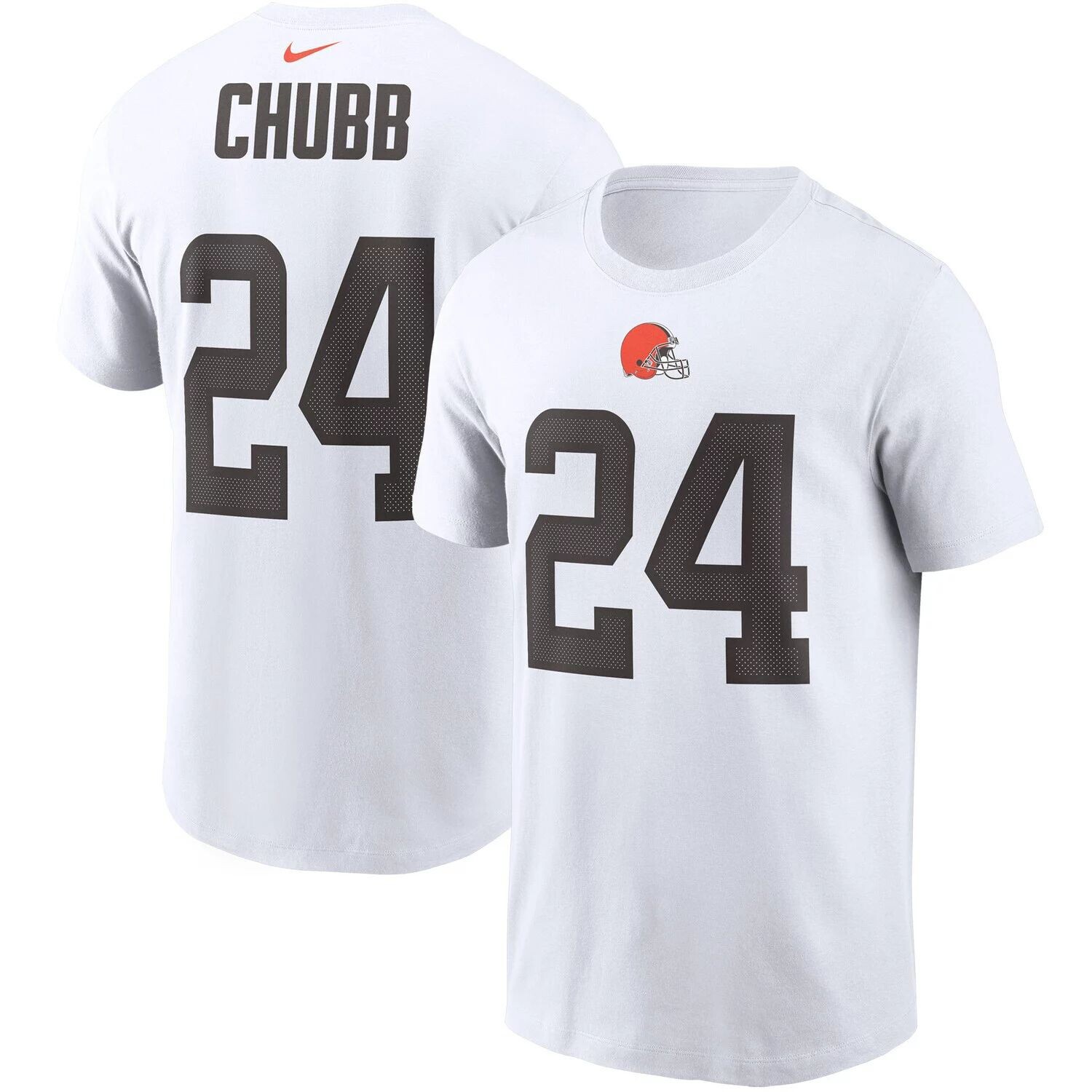 

Мужская белая футболка с именем и номером игрока Nick Chubb Cleveland Browns Nike, Белый, Мужская белая футболка с именем и номером игрока Nick Chubb Cleveland Browns Nike