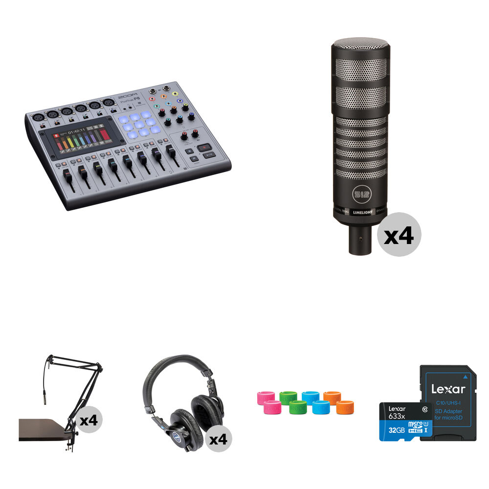 

Комплект Zoom PodTrak P8 для подкастов на четверых с микрофонами Limelight, штангами и наушниками