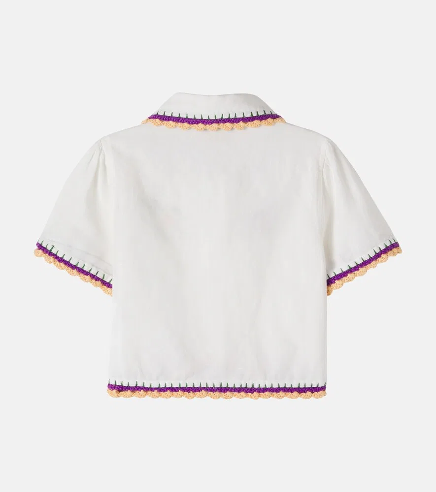 Рубашка из вышитого льна и хлопка Stella McCartney Kids, белый — фото 3