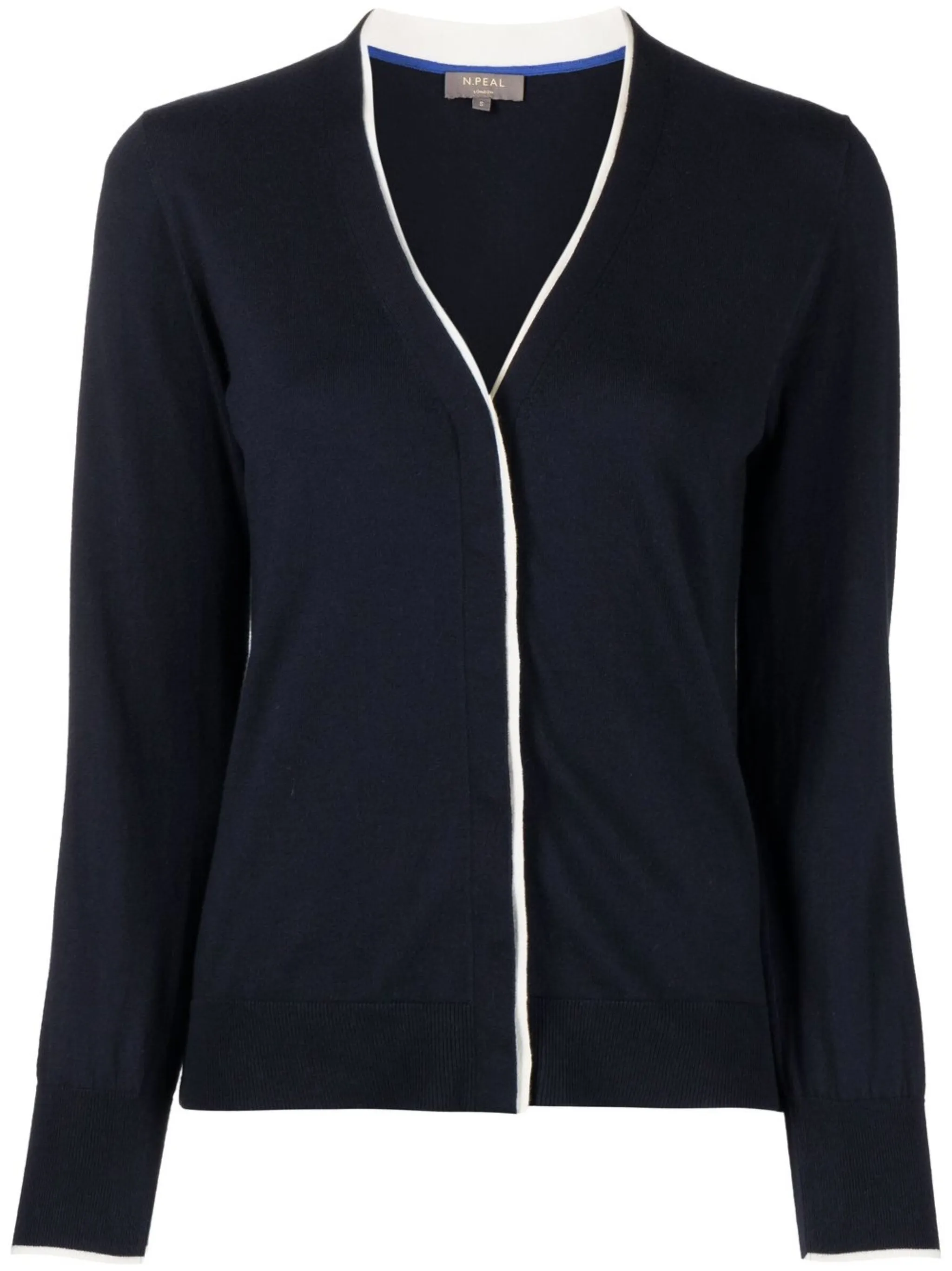 

Кардиган из смеси хлопка и кашемира с контрастной отделкой N.Peal, синий