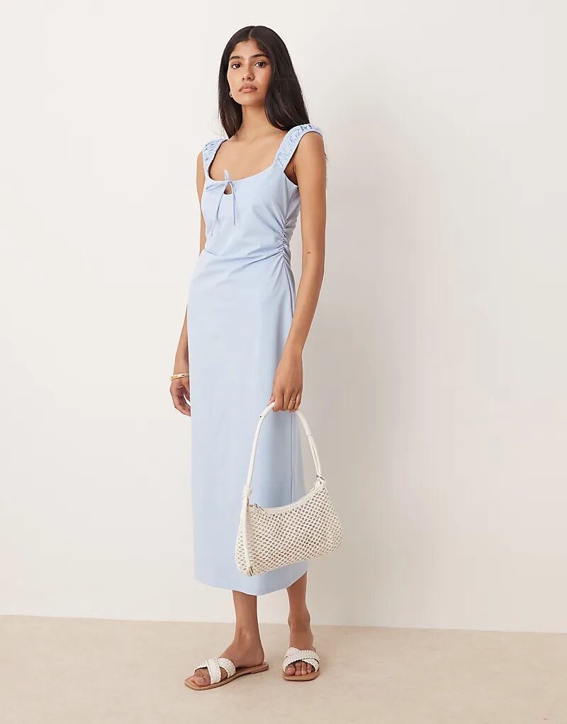 

Платье миди ASOS DESIGN нежно-голубого цвета с рукавами-крылышками и завязками спереди