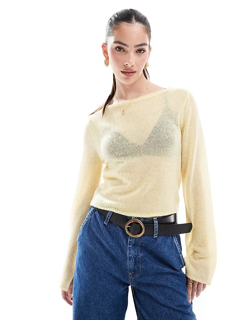 

Джемпер с круглым вырезом свободной вязки цвета пахты ASOS DESIGN
