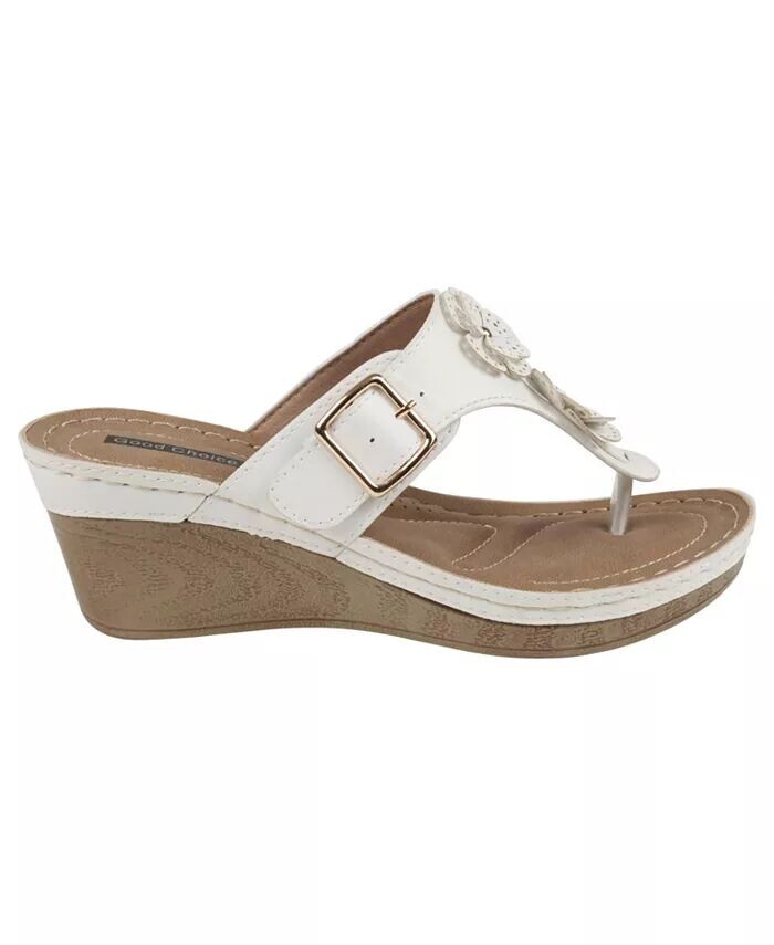 Женские босоножки на танкетке Narbonne с цветочным узором GC Shoes, белый — фото 2