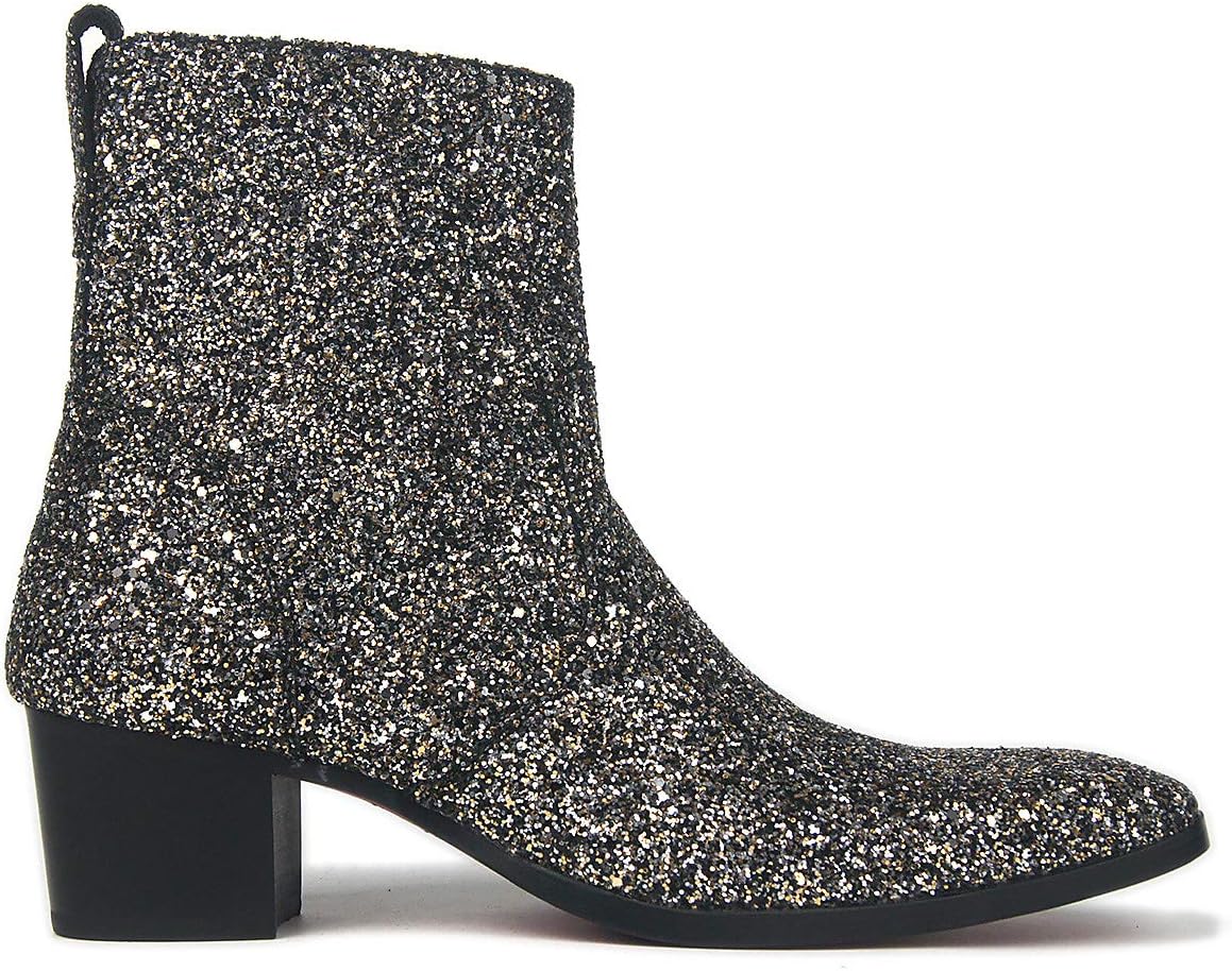 

Мужские кожаные ботинки OSSTONE Dress Boot с блестками, дизайнерские чукка, повседневные туфли на каблуке с молнией, серебристый черный