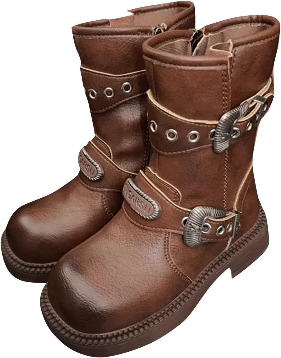 

Девочковые готические кожаные ботильоны с пряжкой, с массивной подошвой, панк-короткие ботинки с толстым каблуком, водонепроницаемые ботинки для верховой езды Generic, Brown