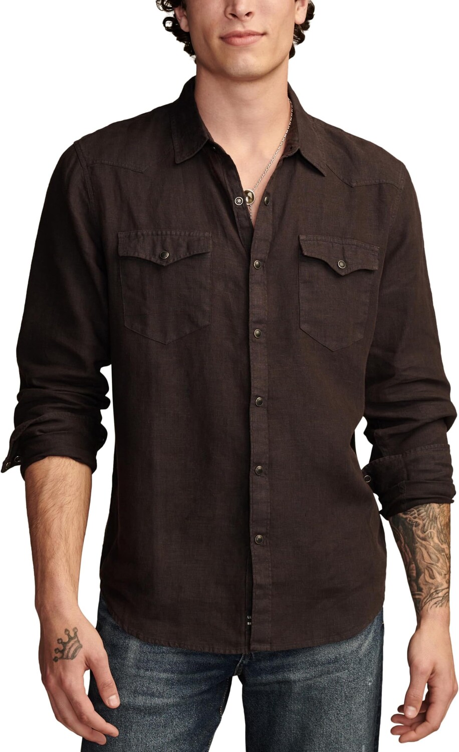 

Рубашка Lucky Brand Linen Western Long Sleeve Shirt, цвет Phantom