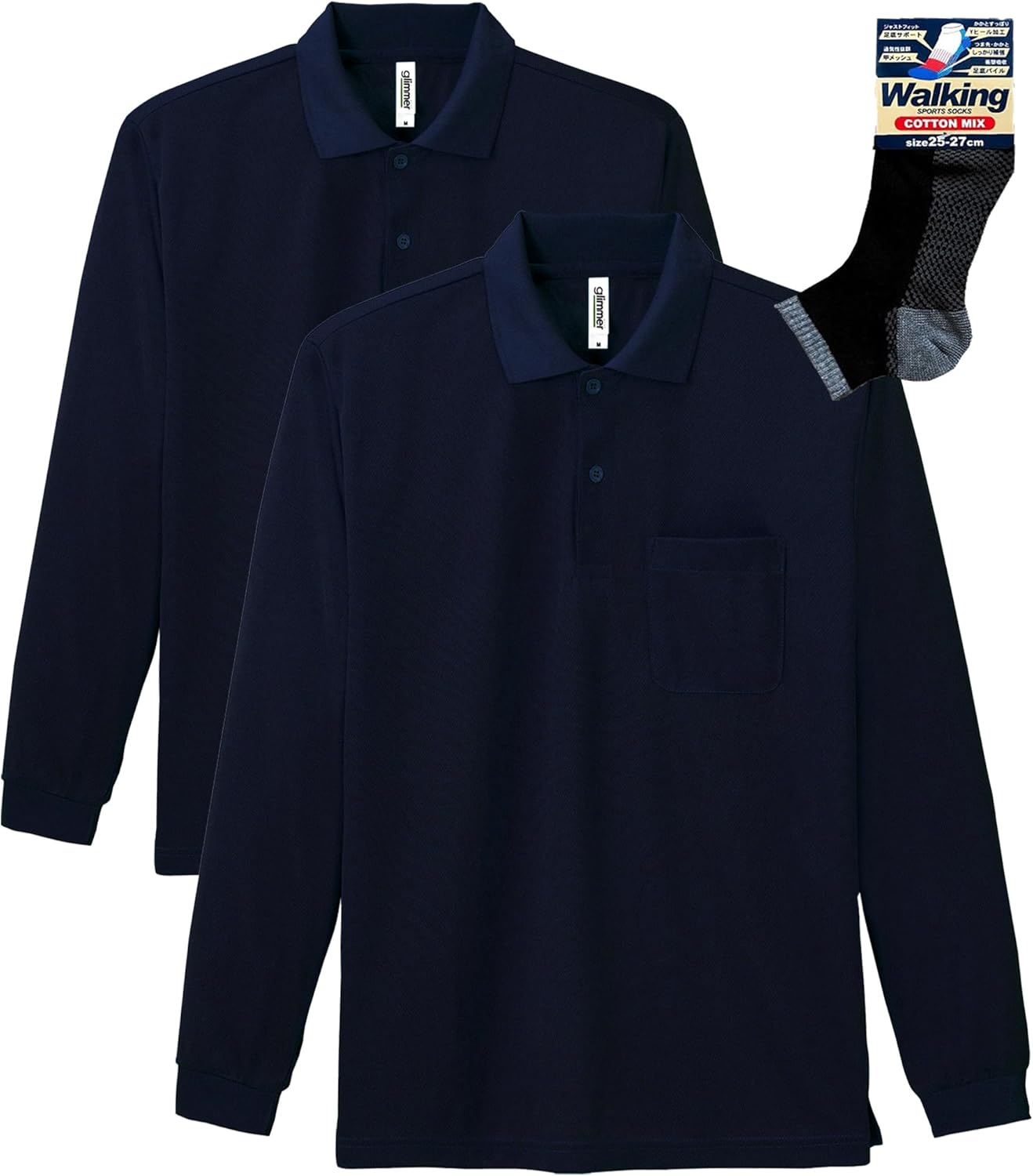 

Футболка-поло с длинными рукавами и карманом Glimmer 00335-ALP Dry 4.4 унции, темно-синий