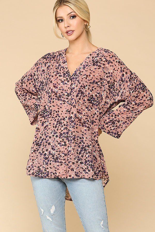 

Рубашка с принтом животных, воротником на пуговицах и лацканами, нагрудным карманом FASHNZFAB, цвет light rose mix