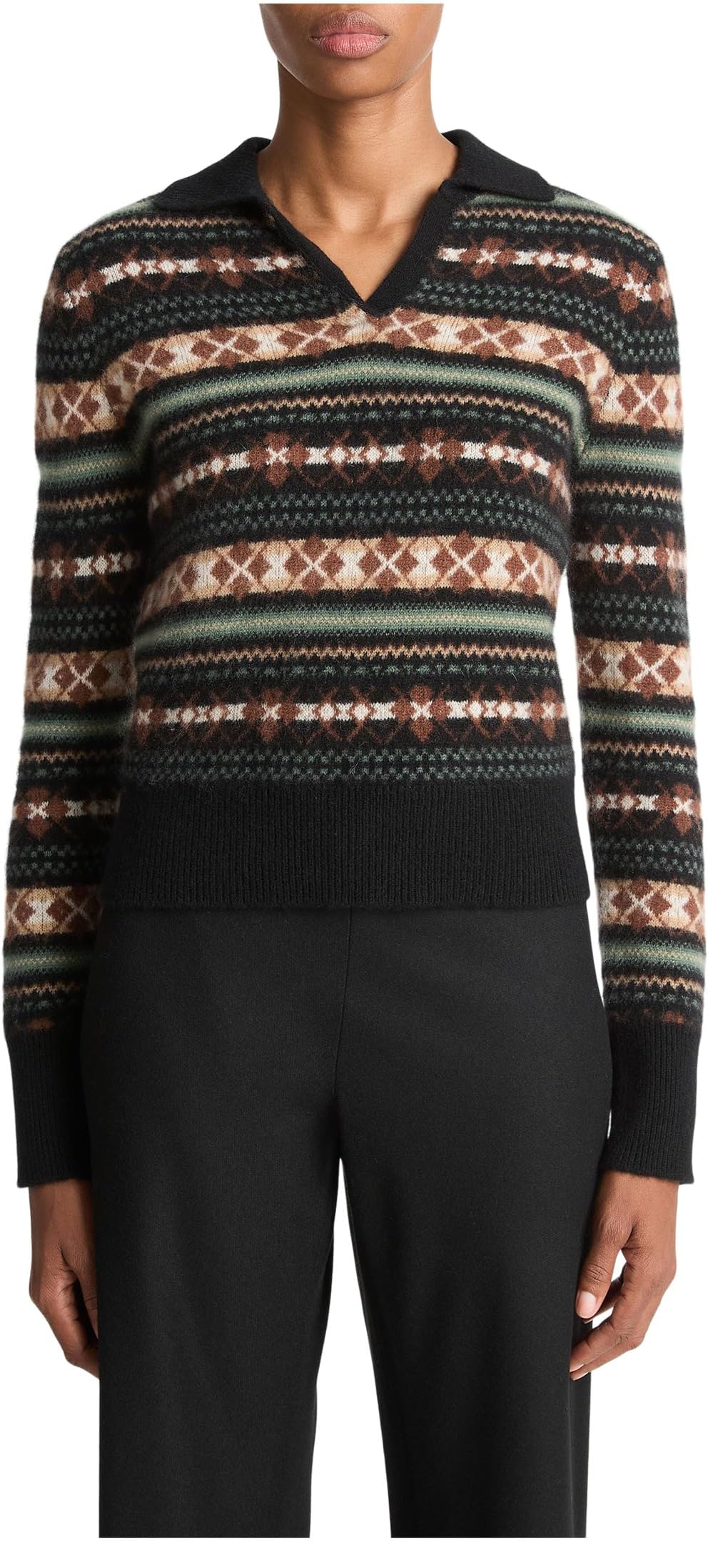 

Свитер Vince Fair Isle Polo Sweater, цвет Cacao/Malachite Combo
