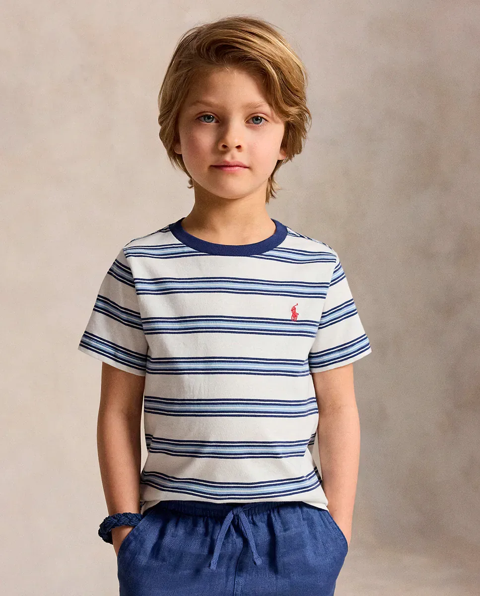 Вязаная футболка для мальчика в полоску Polo Ralph Lauren, синий/белый — фото 4