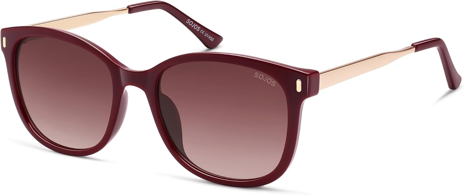 

Женские классические квадратные поляризованные солнцезащитные очки SOJOS большого размера в стиле ретро с защитой от УФ-излучения, модель SJ2640, Burgundy Frame Burgundy Grading Lens