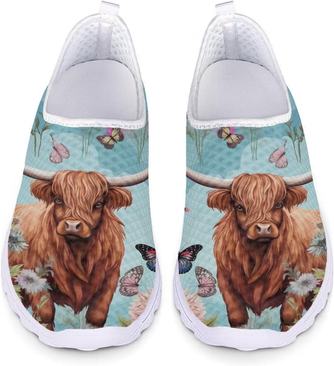 

Кроссовки из сетки для женщин и мужчин, прогулочная обувь, без шнурков, противоскользящие, размер США 5-12, спортивная одежда Xixirimido, Cow Butterfly