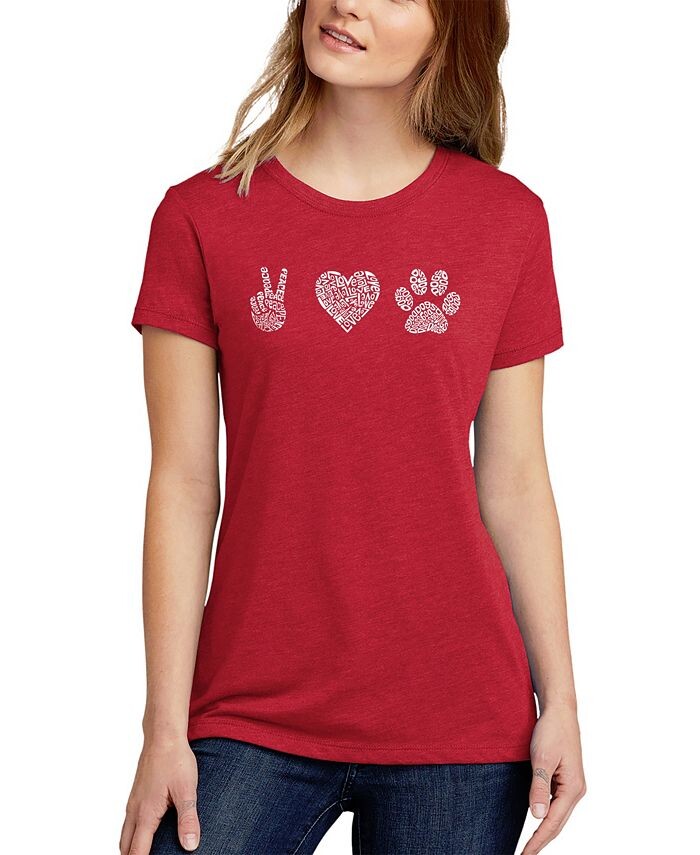

Женская футболка премиум-класса Peace Love Dogs Word Art LA Pop Art, красный