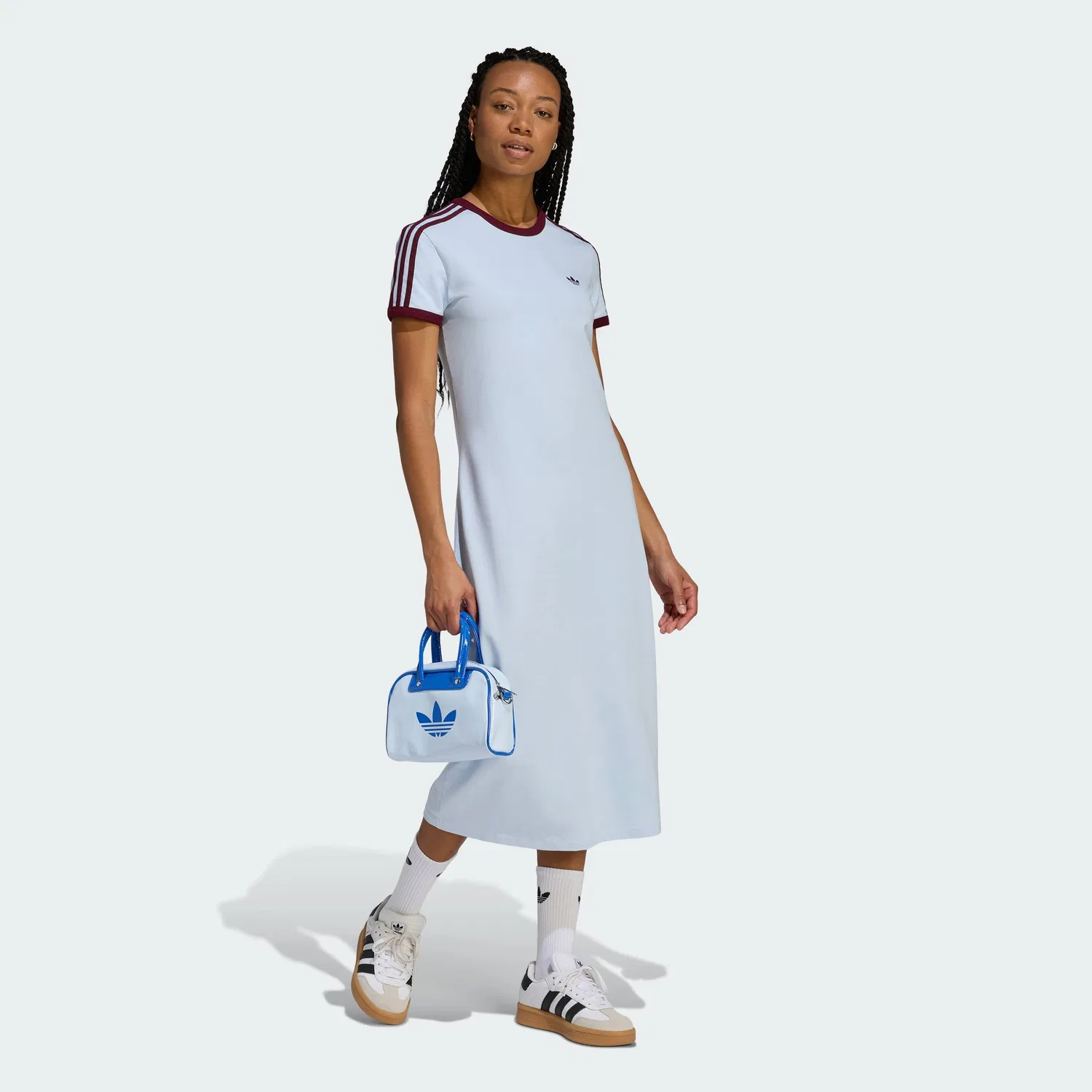 Платье, три полоски, Slim, Adidas, бордовый/стальной — фото 3