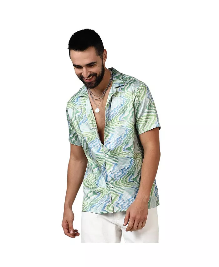 

Мужская рубашка Grass Green & Navy Blue Ripple Campus Sutra, синий
