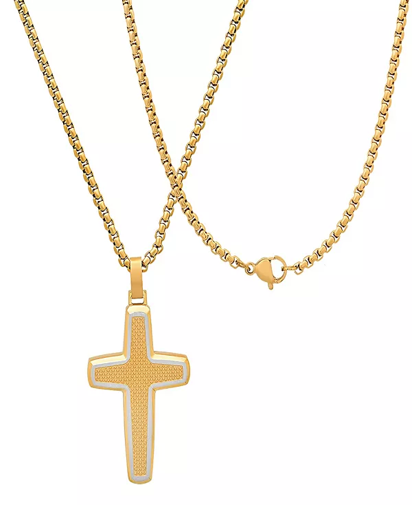 

Мужское ожерелье с подвеской-крестом из нержавеющей стали, покрытой 18-каратным золотом Steeltime, gold