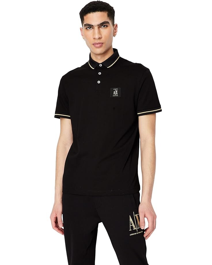 

Поло Armani Exchange Black/Gold Logo Patch, черный