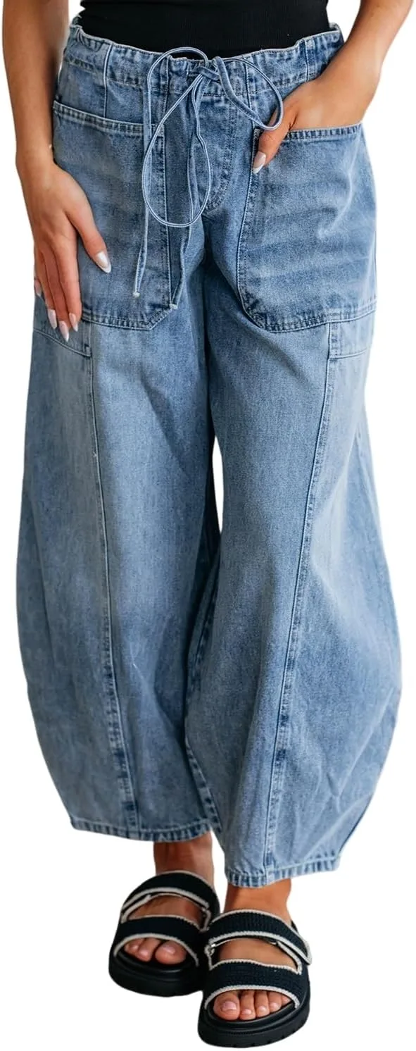 

Женские джинсы EARKOHA Myosotis с карманами и шнурком на поясе