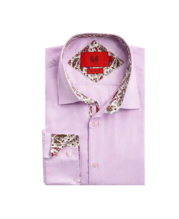 

Рубашка на пуговицах Big Boys Pink Slim Fit Houndstooth Dress Elie Balleh, розовый