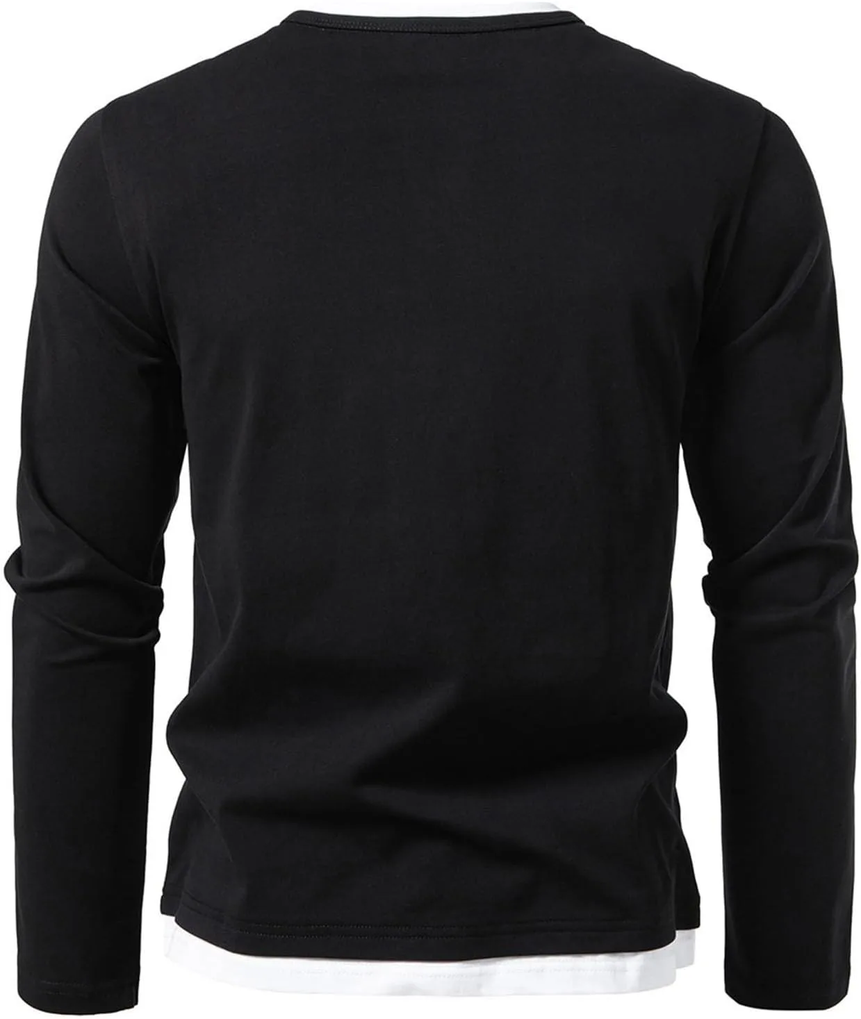 Мужская футболка Long Sleeve Fashion Fake Two Piece Color Block Crewneck — фото 3