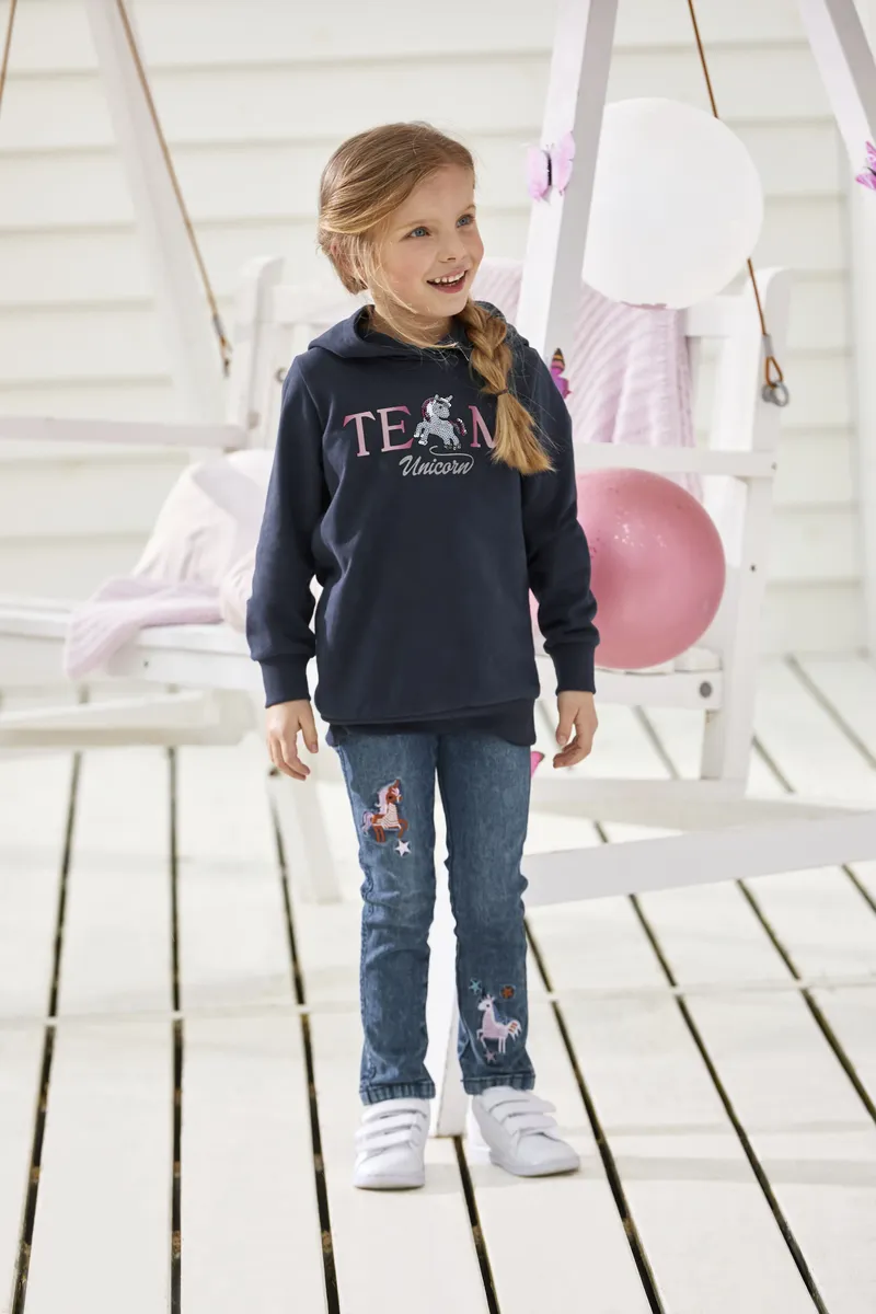 KIDSWORLD длинная толстовка "Team UNICORN", с капюшоном, цвет морской волны — фото 4
