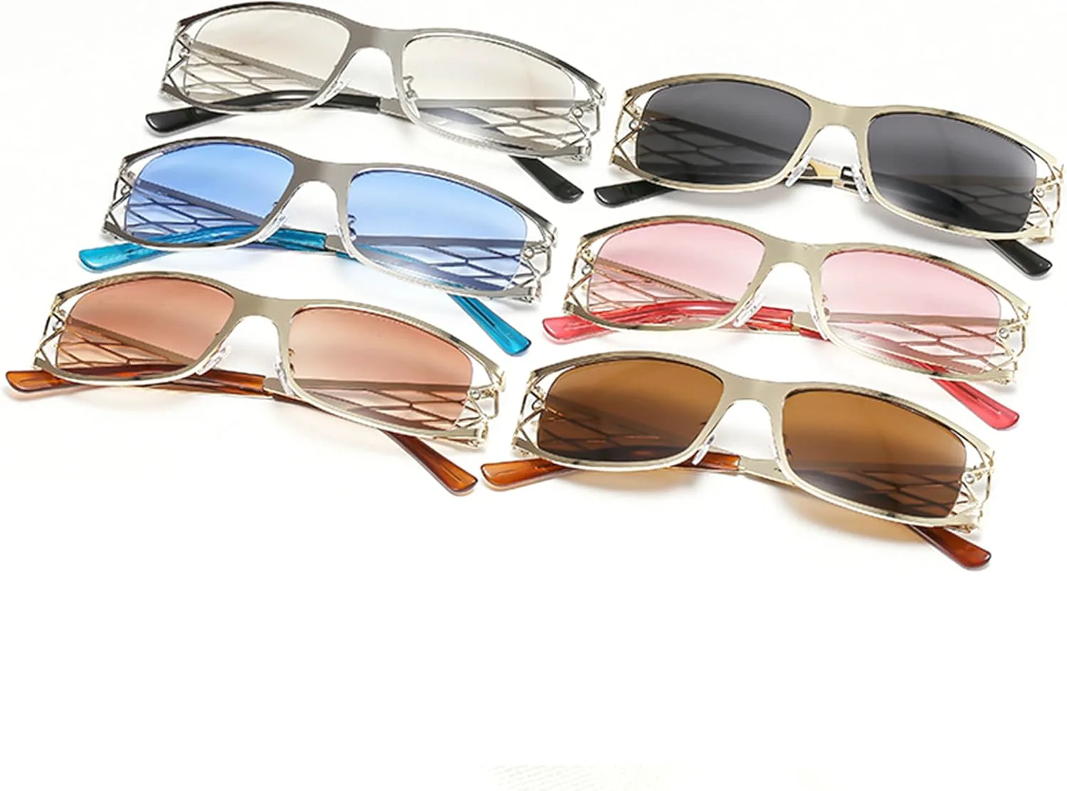 

Солнцезащитные очки Bullabulling Y2K для женщин и мужчин. Эстетика 2000-х. Аксессуары. Квадратные очки в металлической оправе. Очки с обтекаемой формой, Gold Brown