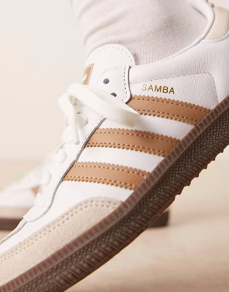 Кроссовки Adidas Originals Samba OG белого и светло-коричневого цвета — фото 4