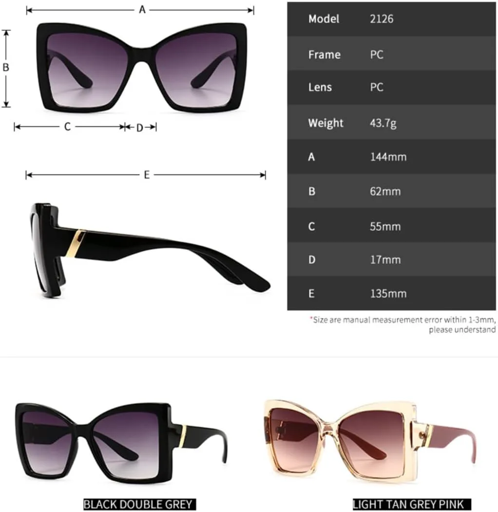 

Роскошные солнцезащитные очки «кошачий глаз» в крупной оправе для женщин, винтажный стиль, дорожные, защита от УФ-излучения UV400 (черно-серые) TVTBBVV, Black Gray